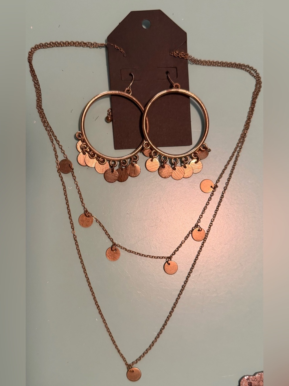 Gold Coin Charm Hoop Earrings & Layered Necklace Set